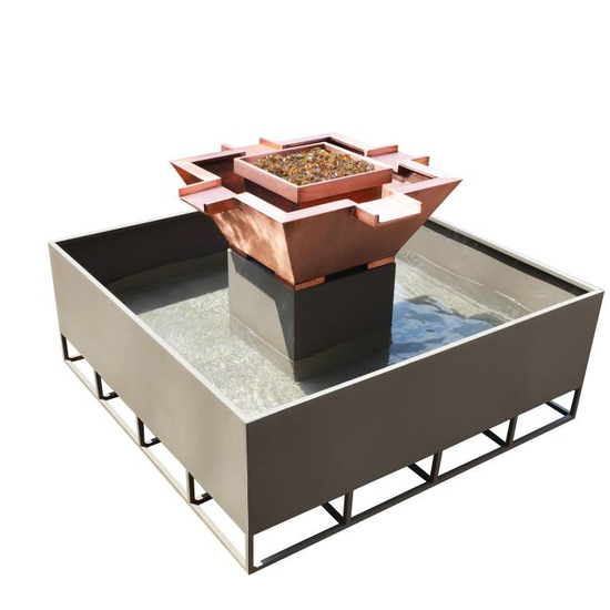 Olympian Copper Square 4-Way Self Contained Fire & Water Bowl 30 Inch