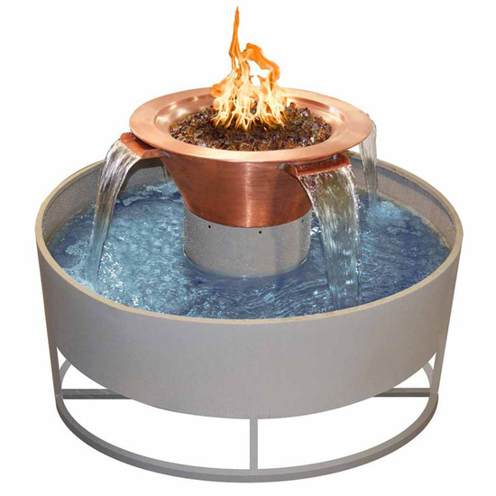 Olympian Round Copper 4-Way Spillway Self Contained Fire & Water Bowl 30 Inch