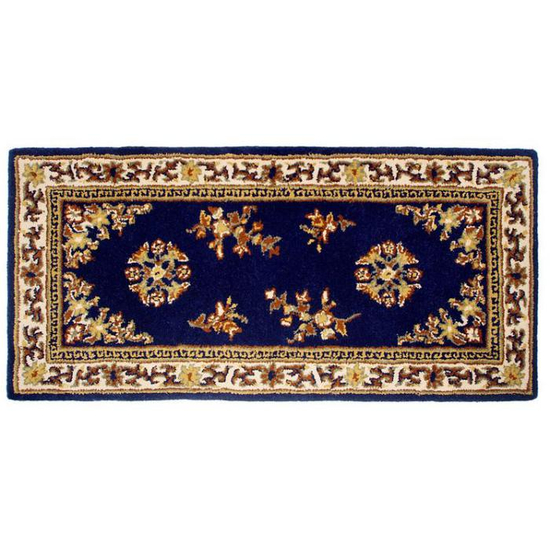 Blue Oriental Rectangle Wool Hearth Rug 56 x 26 Inch