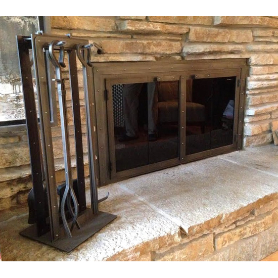 Black Rock Fireplace Tool Set with matching Black Rock Masonry Fireplace Door!