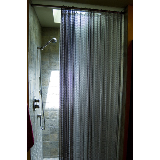 Surround yourself in luxury with this mesh shower curtain in Brite Pearl Grey!
