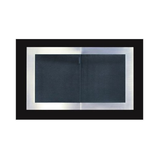 Broadway Reveal zero clearance fireplace door with Satin Black main frame and Brushed Nickel door frame