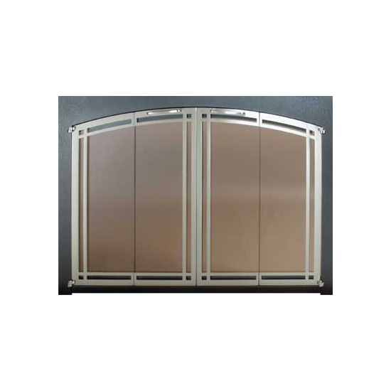 Ovation Fireplace Door with Satin Black main frame and Polished Nickel door frame with deco design