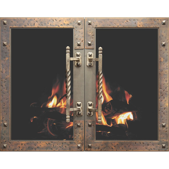 Medieval Fortress Prefab Fireplace Door in Vintage Copper with exclusive Architectural handles