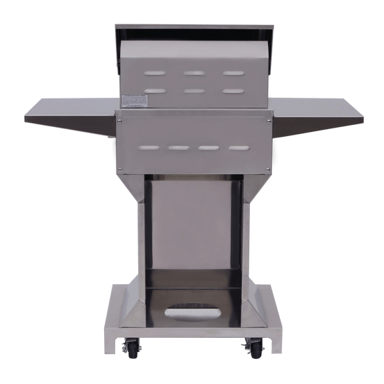 Solaire 21 Inch Grill, Angular Pedestal, Back View, Hood Down, Shelves Up