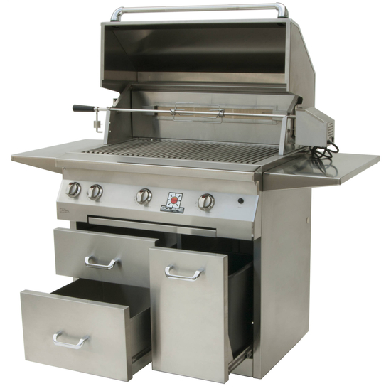 Solaire Cart Mount Grill shown with drawers and rotisserie