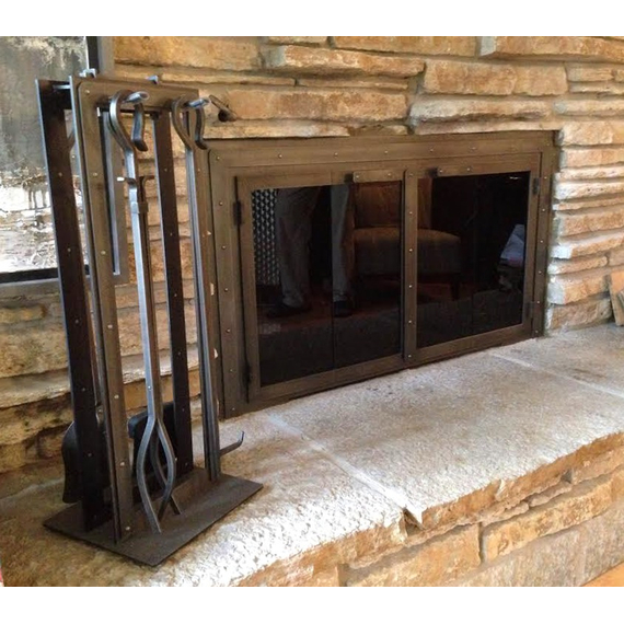 Black Rock Masonry Fireplace Door with matching Black Rock Fireplace Tool Set!