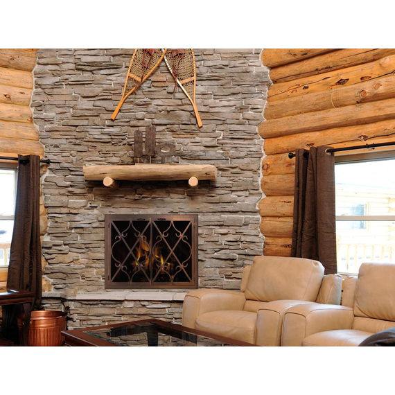 Banded Scroll Fireplace Door In Room Setting