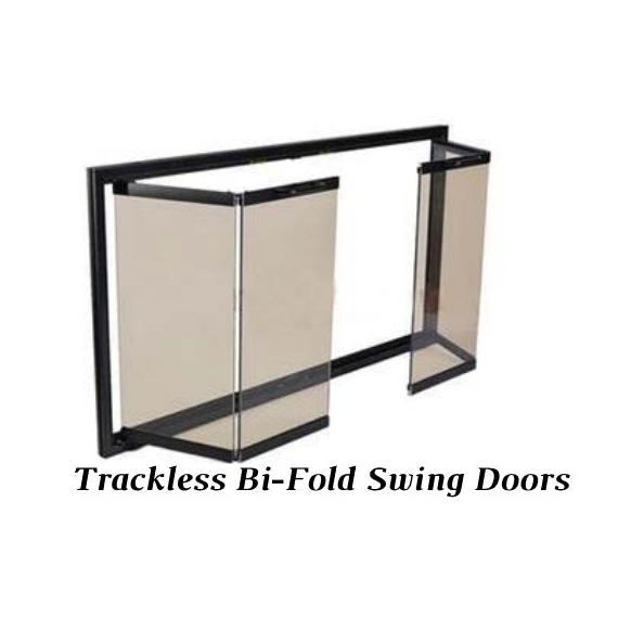 Trackless bi-fold swing doors