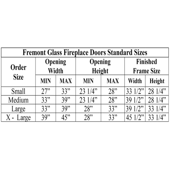 Fremont Fireplace Door Sizing Chart