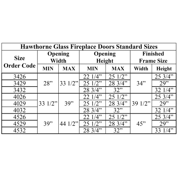 Sizing Chart Hawthrone Fireplace Door