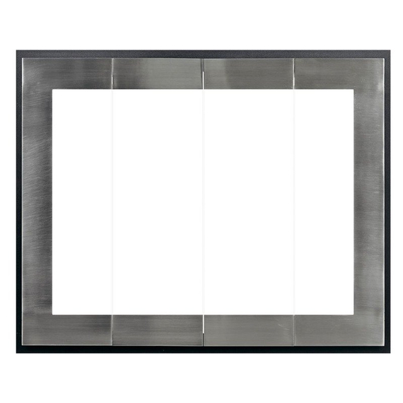 Original Moderne Masonry Fireplace Door With Brushed Satin Nickel Doors