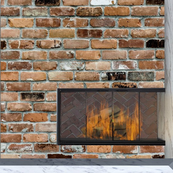 Stiletto Masonry Corner Fireplace Door in Rustic Black