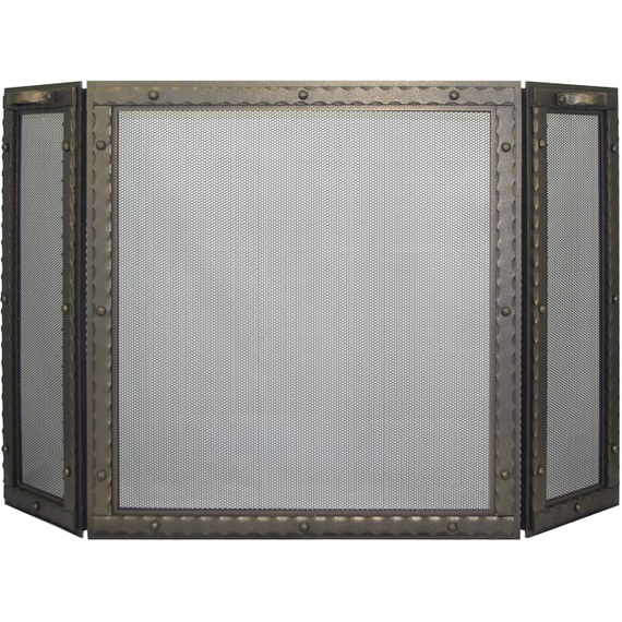 Blacksmith 3 panel Fireplace Screen shown in Bronzed Iron powder coat finish