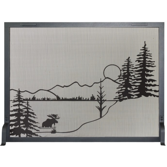 Alaskan Evening Decorative Fireplace Screen shown in Charcoal powder coat finish