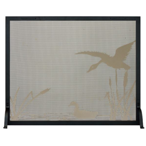 Mallard Pond Decorative Fireplace Screen - frame shown in textured black, design in champagne