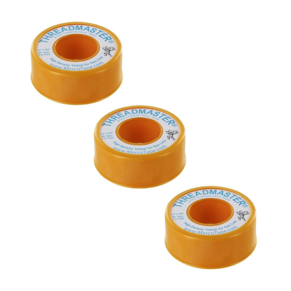 3 Pack Threadmaster M44 High-Density Yellow Threadseal Tape for Gas Lines