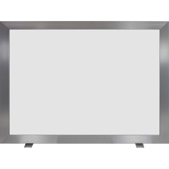 Pinnacle Glass Contemporary Single Panel Fireplace Screen shown in Brushed Nickel anodized finish with Grey tempered glass
