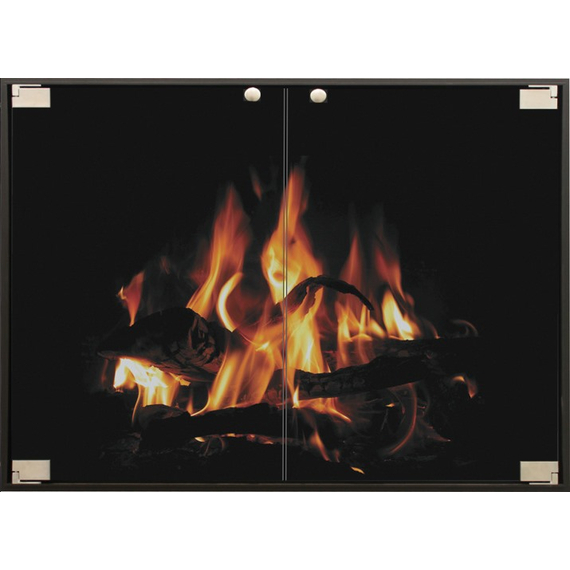 Vanguard Thinline Fireplace Door in Matte Black & Antique Steel Hinge And Knob