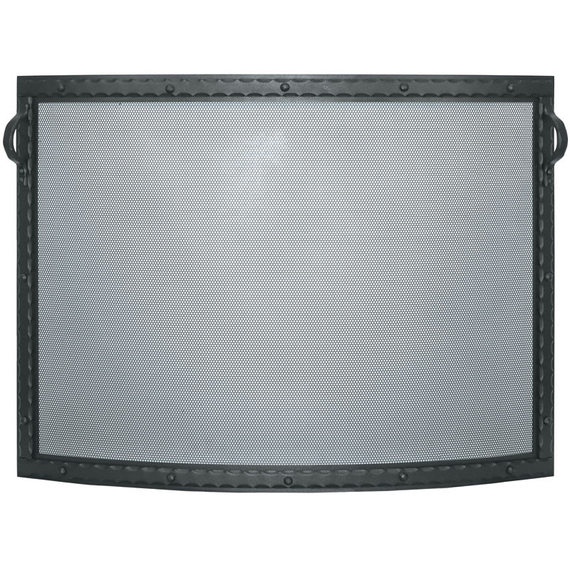 Denali Convex Single Panel Fireplace Screen shown in Textured Black powder coat finish