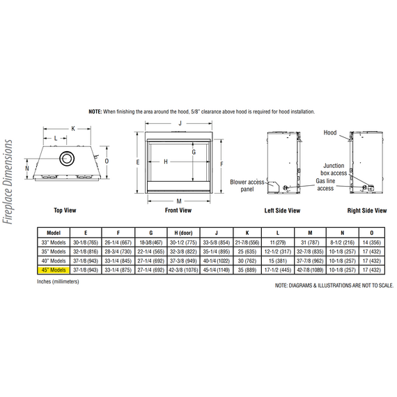 DRT2045 Fireplace Dimensions