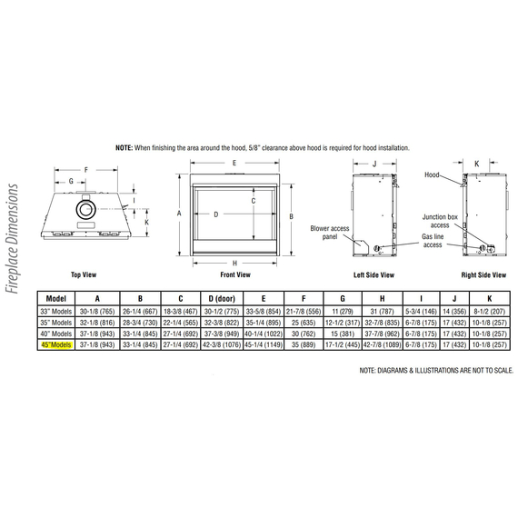 Superior DRT3045 Fireplace Dimensions