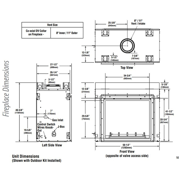 DRT63ST Fireplace Dimensions