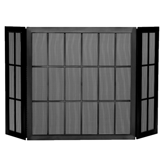 Edison triple panel fireplace screen shown in Matte Black