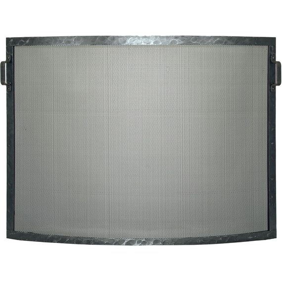 Forged Steel Laramie convex single panel fireplace screen shown in Clear Natural finish
