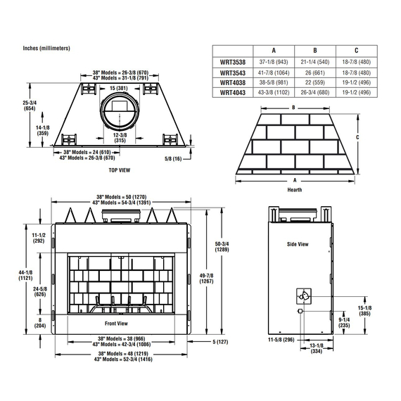 Superior WRT3538 Dimensions