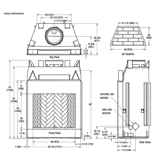 WRT4536 Superior Wood Burning Fireplace Dimensions