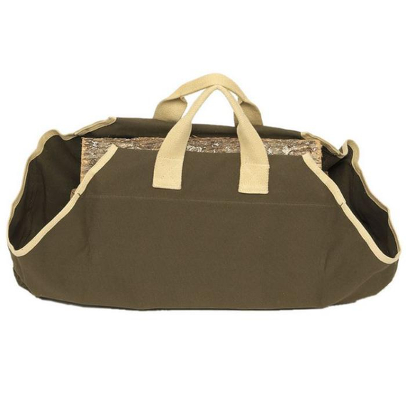 Canvas Log Carrier In Sage With Ivory Trim