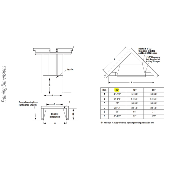 VRE4536 Framing Dimensions
