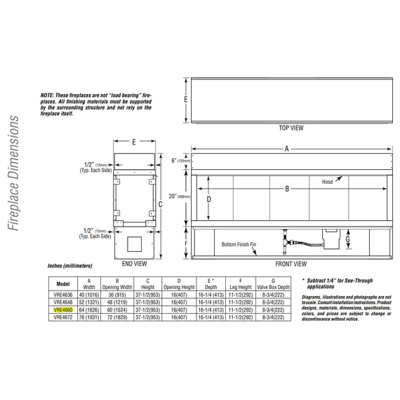 Superior VRE4660 Overall Fireplace Dimensions