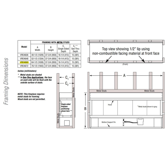 Superior VRE4660 Framing Dimensions