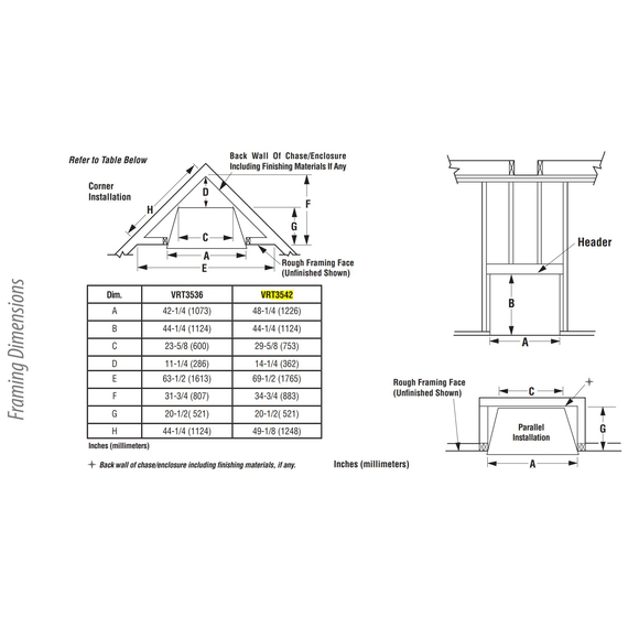 Superior VRT3542 Framing Dimensions