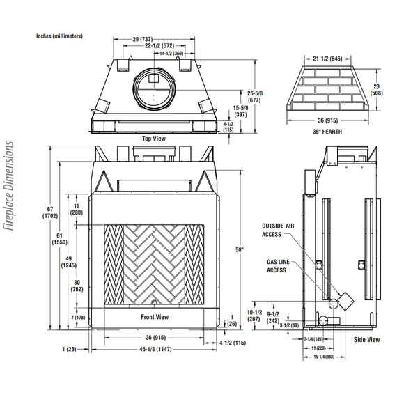 WRE4536 Fireplace Dimensions