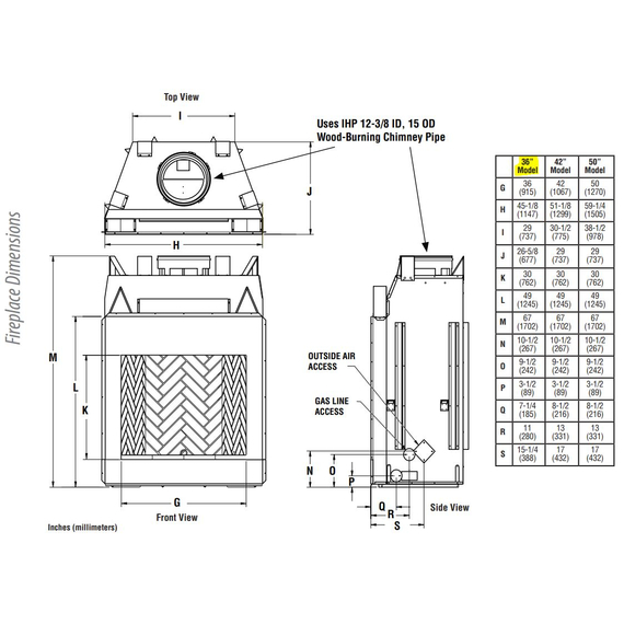 WRE6036 Overall Fireplace Dimensions