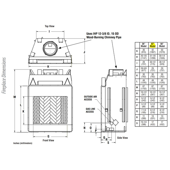 WRE6042 Overall Fireplace Dimensions