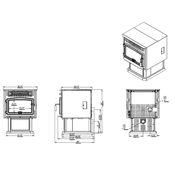 Osburn 2500 Pellet Stove Dimensions