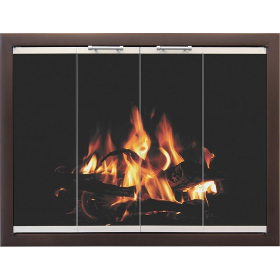 4 Sided Overlap Fit Brookside Masonry Fireplace Door without draft shown with Weathered Brown main frame and Antique Steel door frame