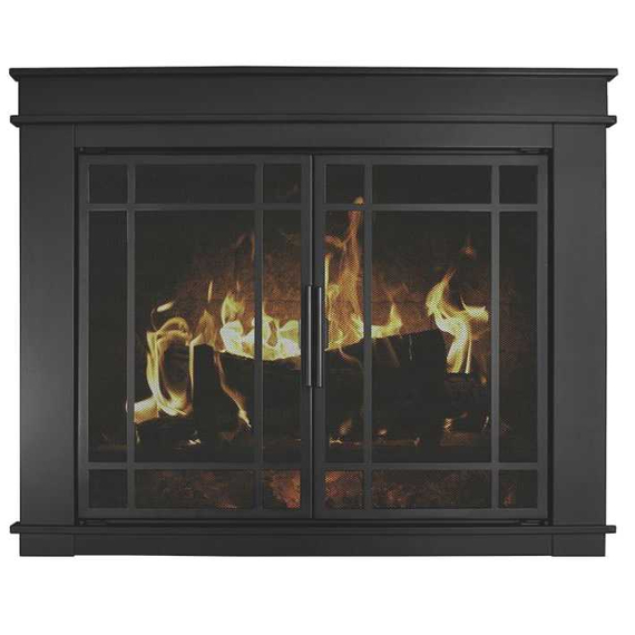 Finley Masonry Fireplace Door in Flat Black - shown without riser bar