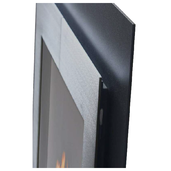 Door frame (shown in Antique Grey premium finish) sits in front of the main frame (shown in Matte Black powder coat)