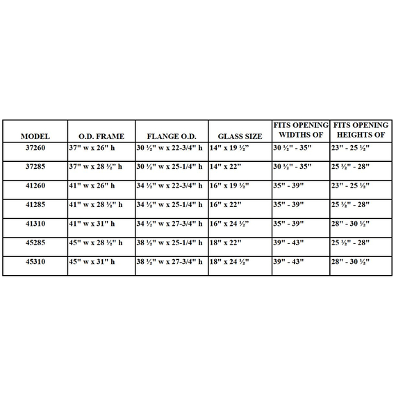 Standard Size Supreme Door Sizing Chart