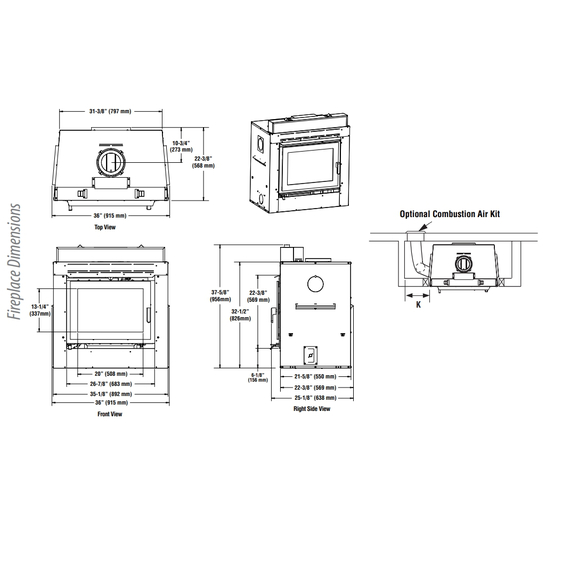 WRT3920 Overall Fireplace Dimensions