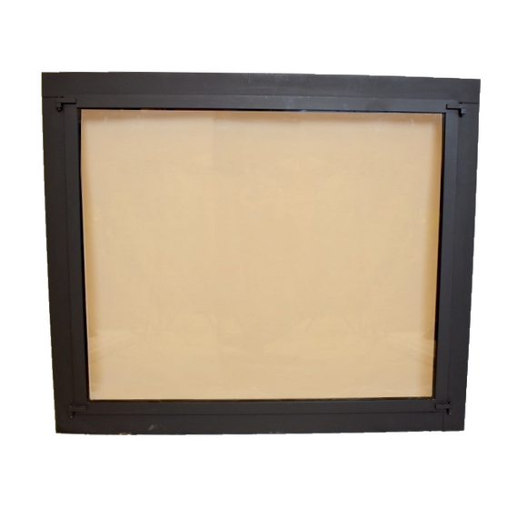 Fixed Panel masonry fireplace door for see through fireplaces - shown in matte black with bronze tempered glass