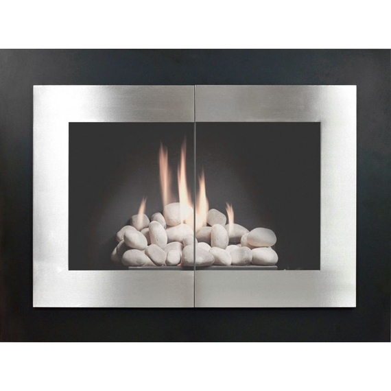 Saratoga Masonry Fireplace Door in Matte Black powder coat main frame & brushed nickel door finish