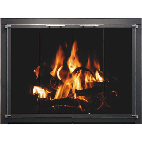 Appalachian Masonry Fireplace Door in Matte Black with cabinet mesh protection