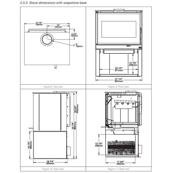 Osburn 2000 Soapstone Base Dimensions