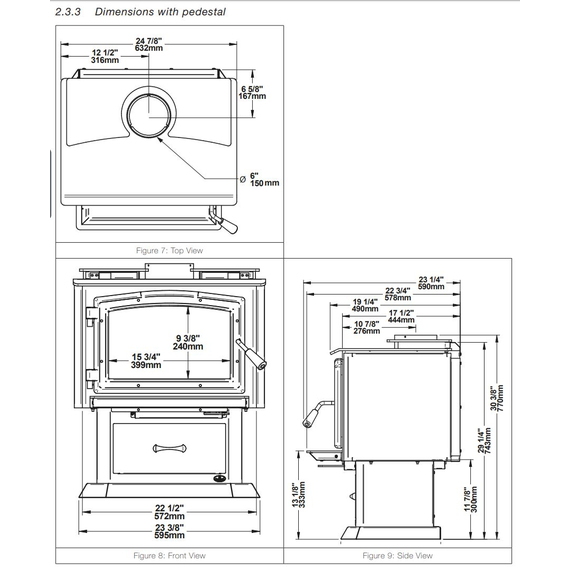 Wood Stove with Pedestal Dimensions
